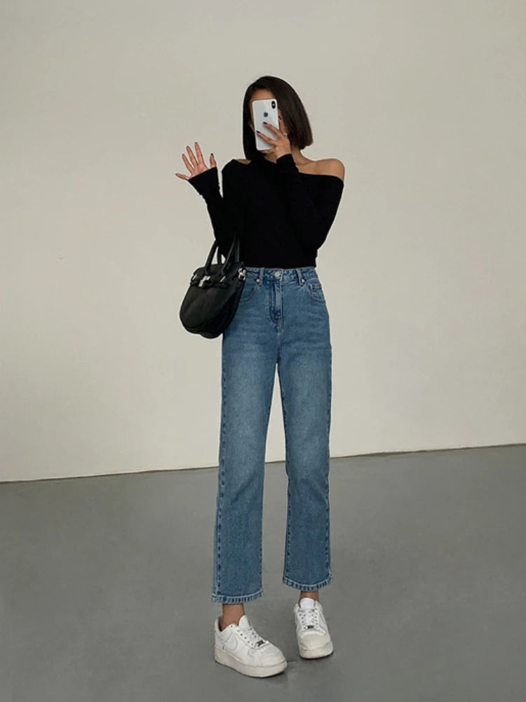 Sexy Black Tshirt Slim Clothing Plain Woman T-shirt Off Shoulder 2025 Top for Women Luxury High Quality Trend Emo Polyester Tee