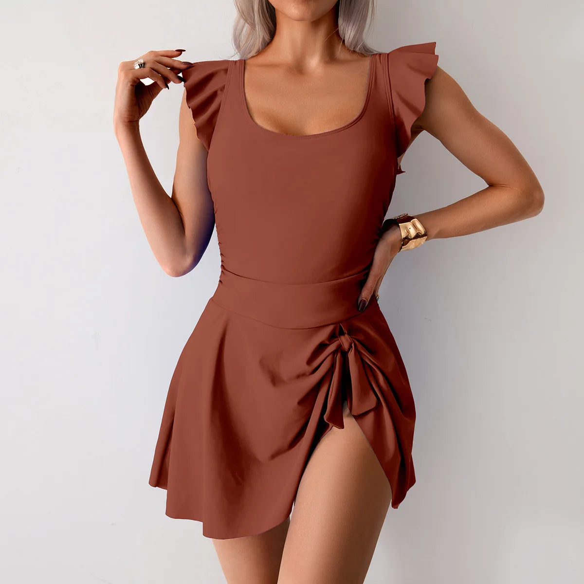 2026 New Womens Swimsuit Skirted Conservative Bathing Suit for Sports and Hot Spring