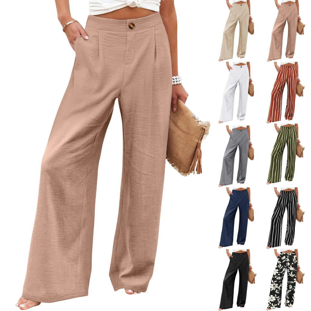 New Wide Leg Pants With Pocket Women Spring Autumn Loose Comfortable Pants Home Outdoor Beach Fashion Casual Trousers