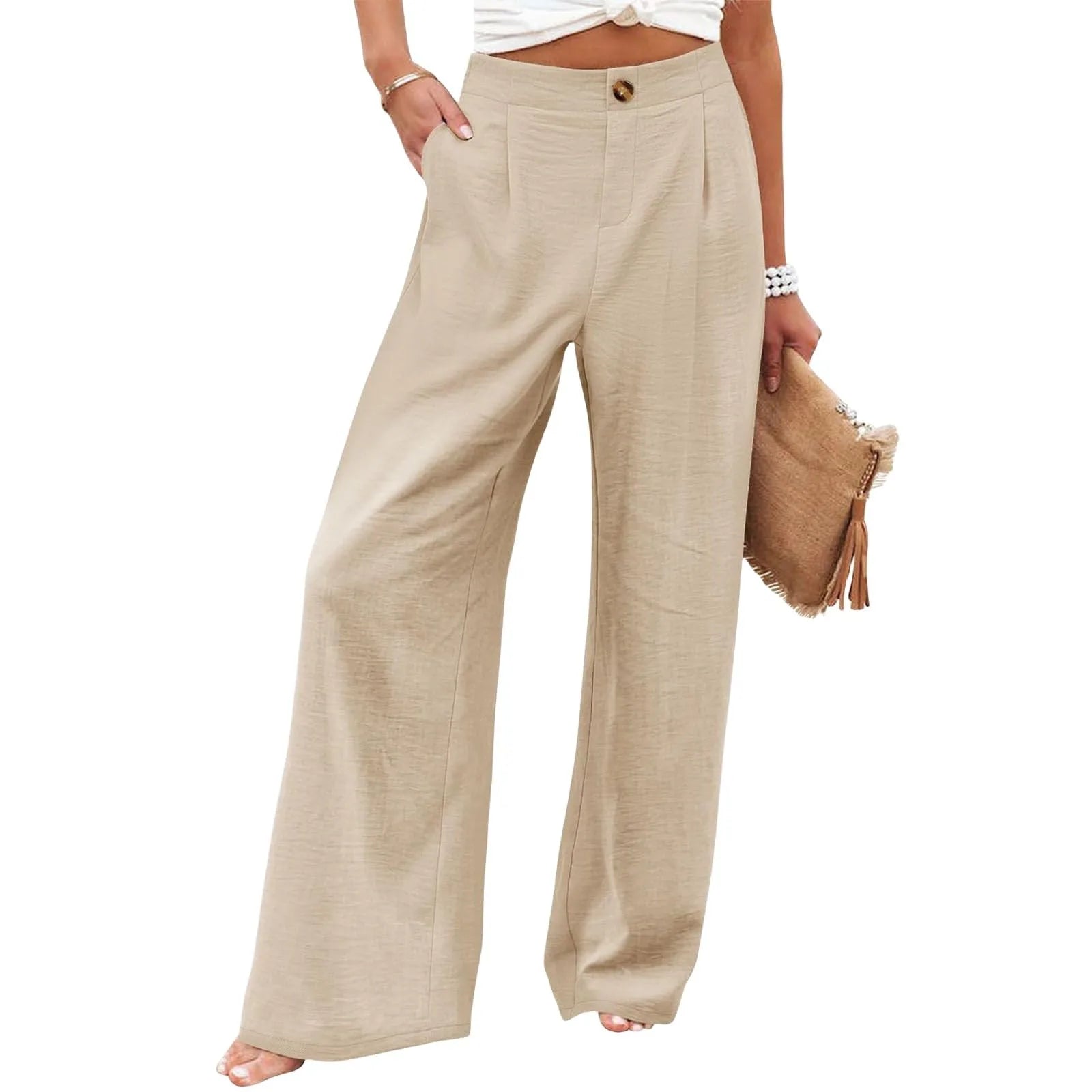 New Wide Leg Pants With Pocket Women Spring Autumn Loose Comfortable Pants Home Outdoor Beach Fashion Casual Trousers