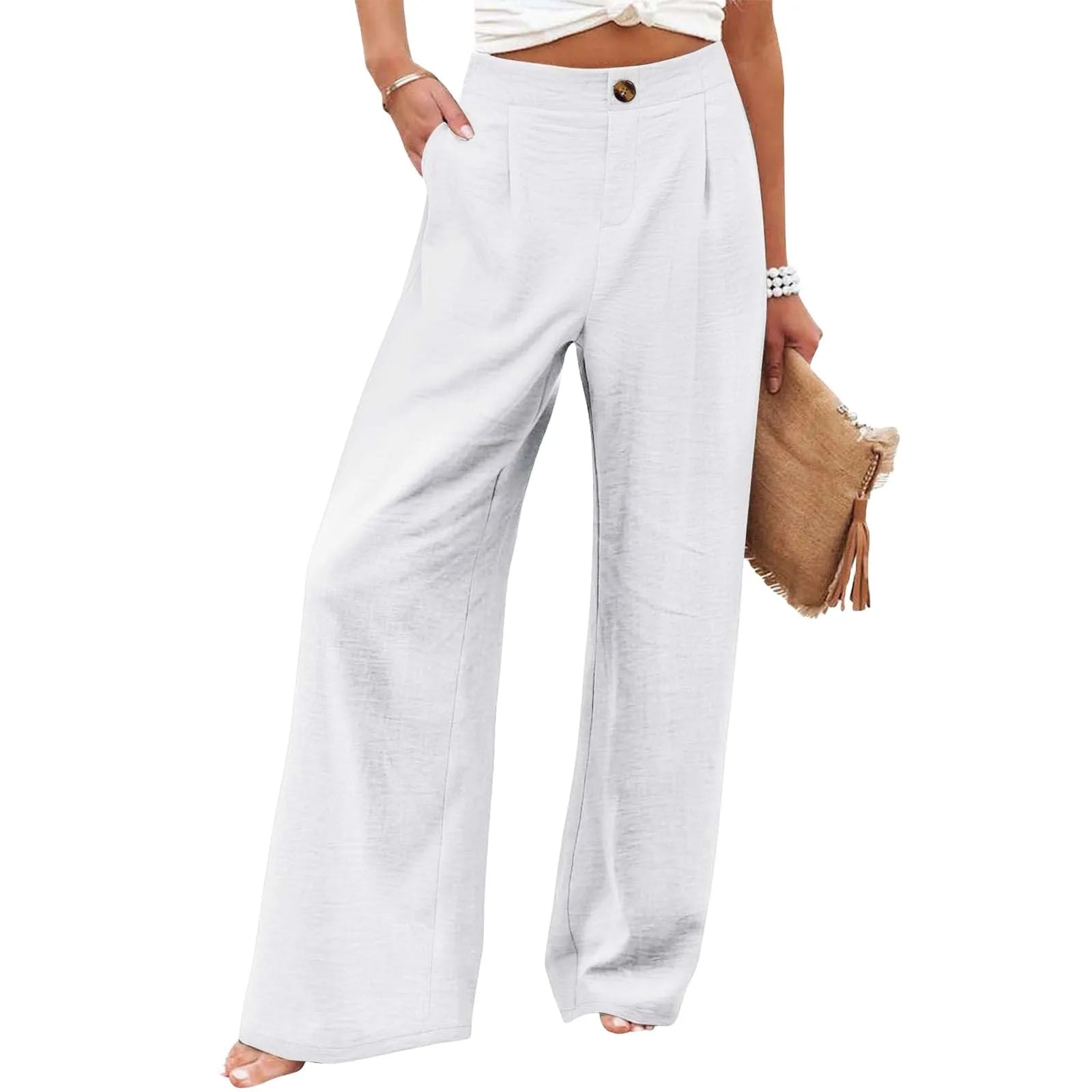 New Wide Leg Pants With Pocket Women Spring Autumn Loose Comfortable Pants Home Outdoor Beach Fashion Casual Trousers