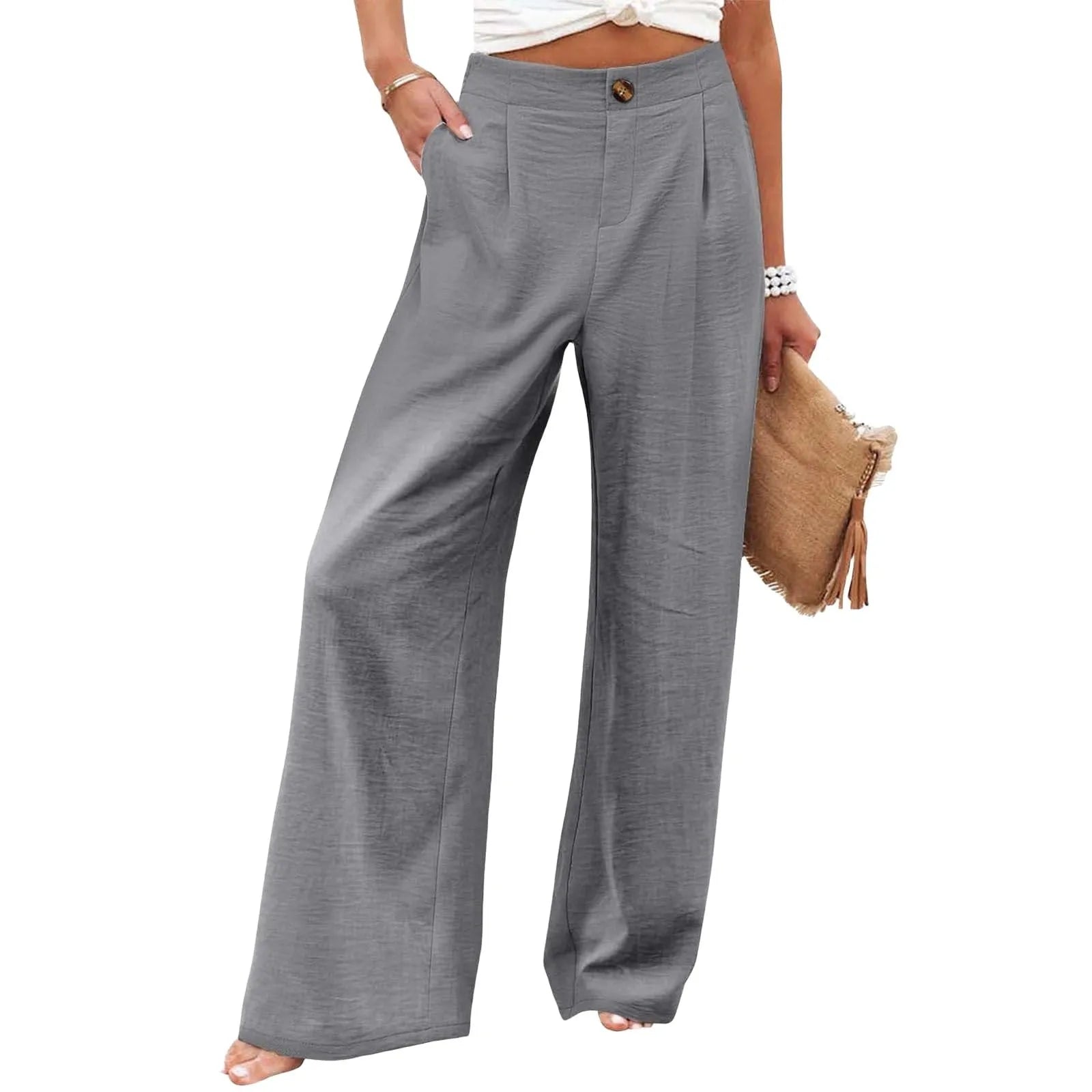 New Wide Leg Pants With Pocket Women Spring Autumn Loose Comfortable Pants Home Outdoor Beach Fashion Casual Trousers