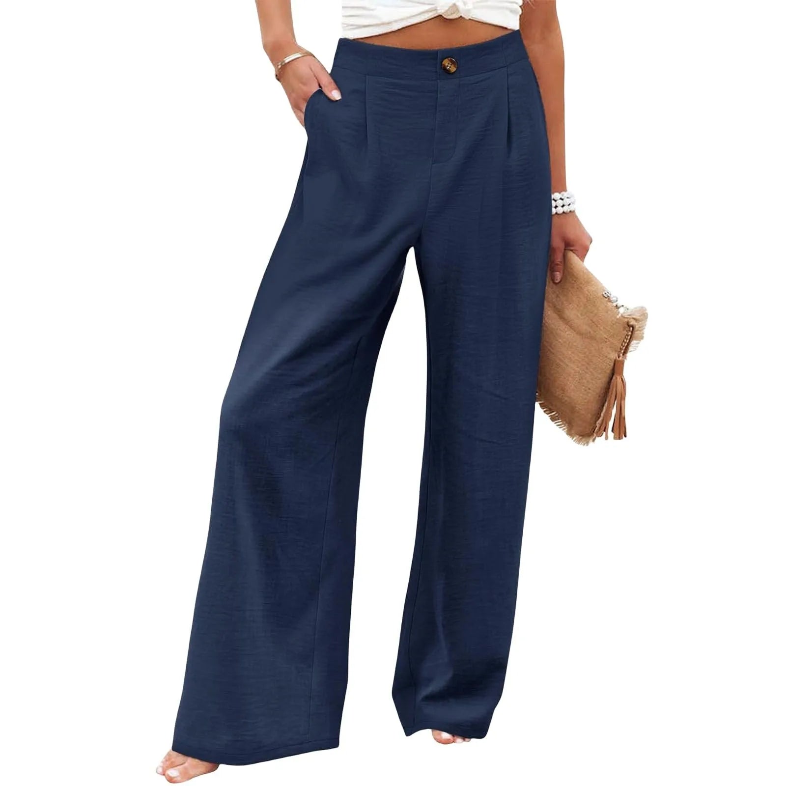 New Wide Leg Pants With Pocket Women Spring Autumn Loose Comfortable Pants Home Outdoor Beach Fashion Casual Trousers