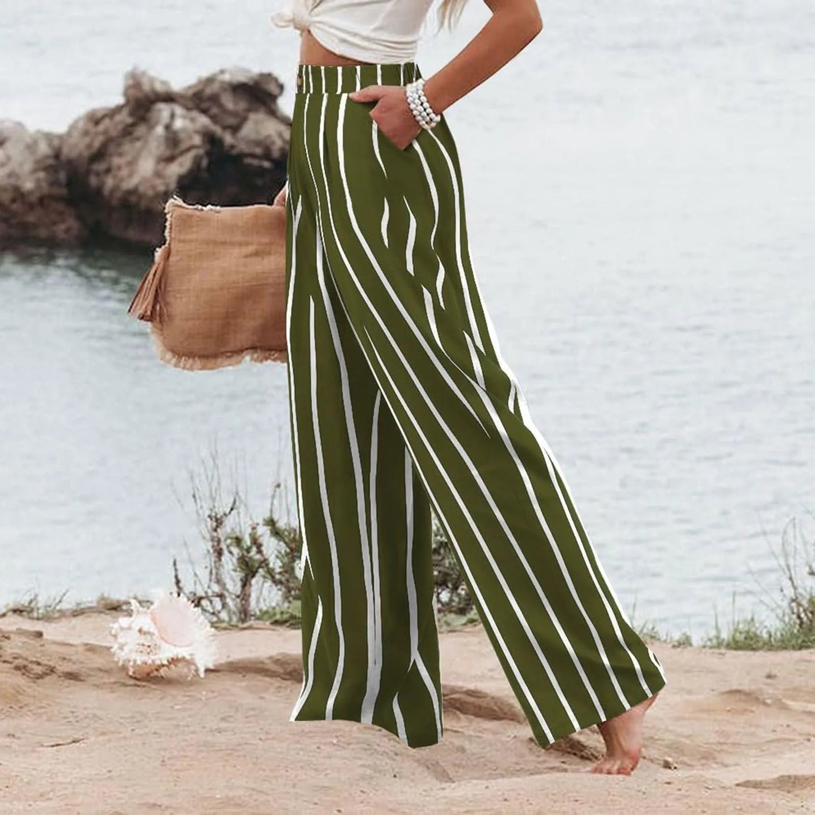 New Wide Leg Pants With Pocket Women Spring Autumn Loose Comfortable Pants Home Outdoor Beach Fashion Casual Trousers