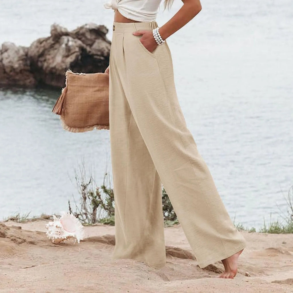 New Wide Leg Pants With Pocket Women Spring Autumn Loose Comfortable Pants Home Outdoor Beach Fashion Casual Trousers
