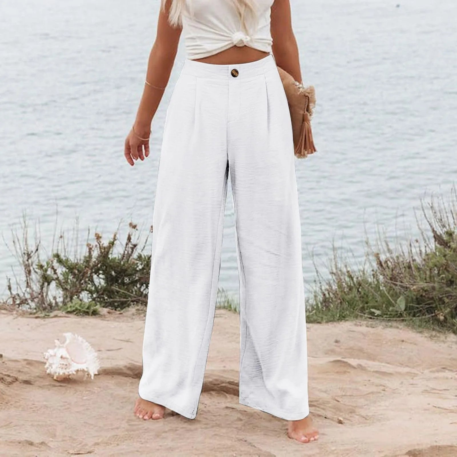 New Wide Leg Pants With Pocket Women Spring Autumn Loose Comfortable Pants Home Outdoor Beach Fashion Casual Trousers