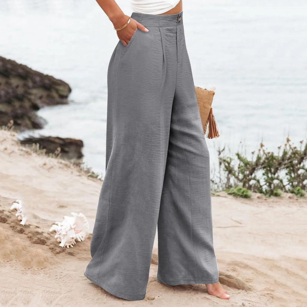 New Wide Leg Pants With Pocket Women Spring Autumn Loose Comfortable Pants Home Outdoor Beach Fashion Casual Trousers