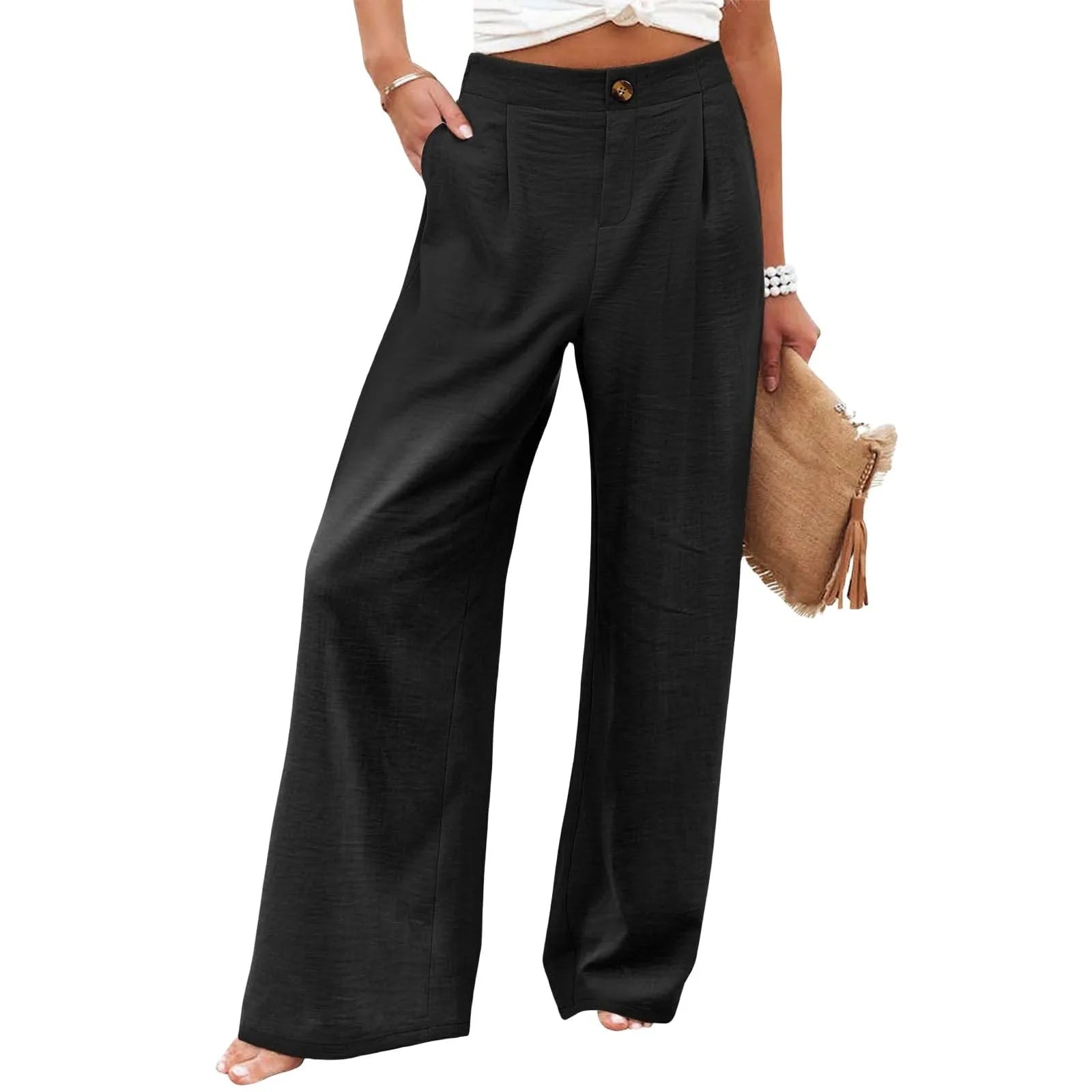 New Wide Leg Pants With Pocket Women Spring Autumn Loose Comfortable Pants Home Outdoor Beach Fashion Casual Trousers