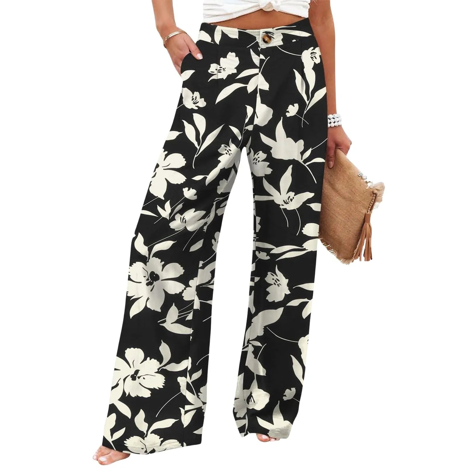 New Wide Leg Pants With Pocket Women Spring Autumn Loose Comfortable Pants Home Outdoor Beach Fashion Casual Trousers