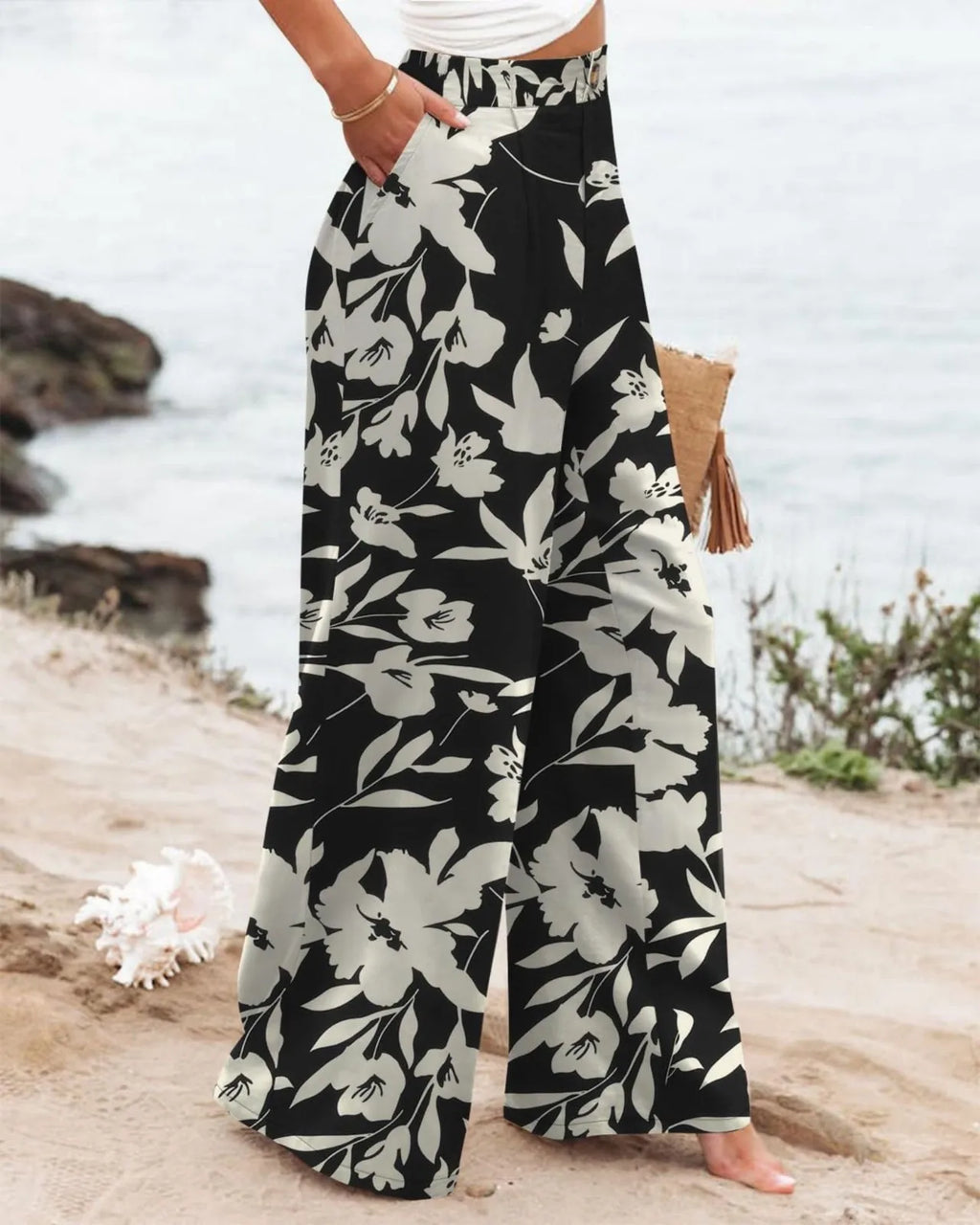 New Wide Leg Pants With Pocket Women Spring Autumn Loose Comfortable Pants Home Outdoor Beach Fashion Casual Trousers